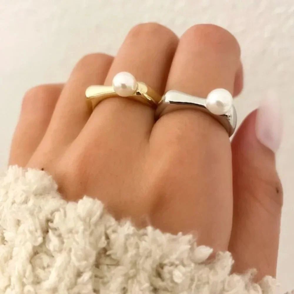 925 Sterling Silver Bar Ring, Pearl Bar Ring, Minimalist Dainty Ring, Stack Ring